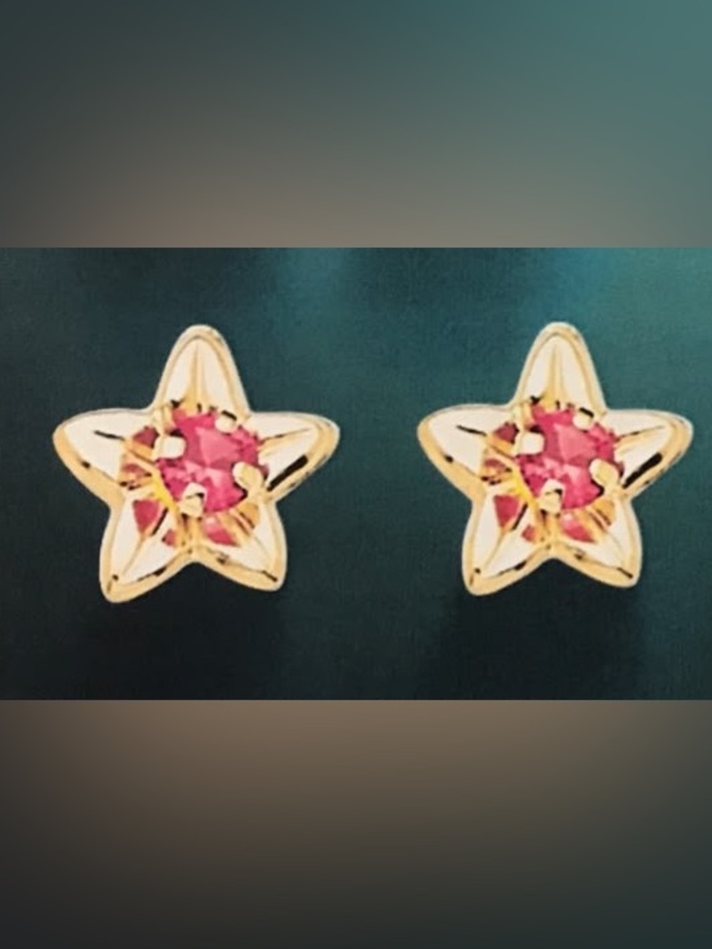Gold Star Stud Earrings with Pink Gem Accent
